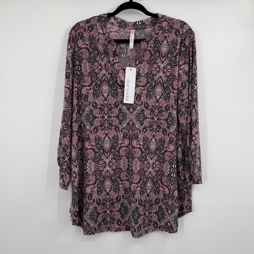 Dear Scarlett Tunic Womens 2X Pink Lizzy Slinky Art Oversized NWT